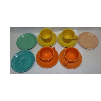 4 Modern Fiesta Fiestaware Yellow Orange Tea Cup Mug 7 Saucer Plate Fiesta Ring