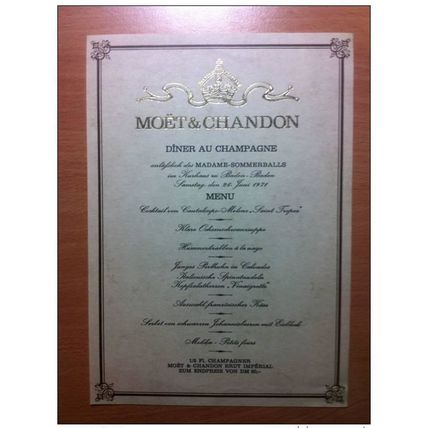 MOËT & ET CHANDON DÎNER CHAMPAGNE BADEN-BADEN 26. JUIN 1971 MENU / CARTE DORE