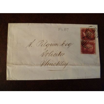 1865 GB QV 1d Red stamp 87 cover Late Fee S Pilgrim Hinckley London GO HO pair