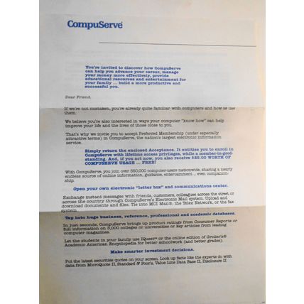 Compuserve Membership invitation letter [1988]
