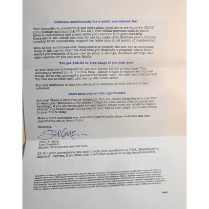 Compuserve Membership invitation letter [1988]