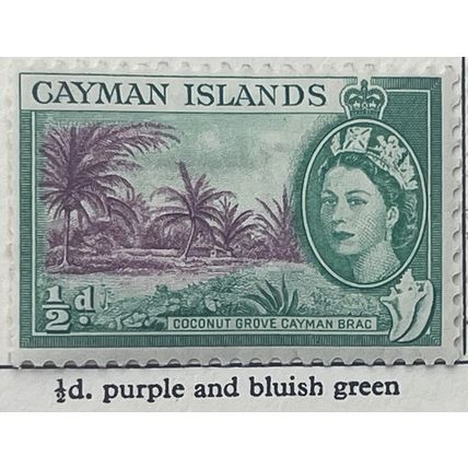 Cayman Islands QEII 1954 ½d Purple & Bluish Green Mounted Mint MM SG 149 stamp