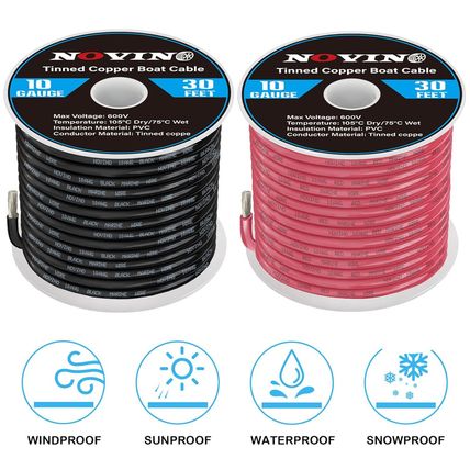10 Gauge Marine Wire 10 AWG Marine Grade Wire Include 10 Gauge 30FT Red & 30FT B