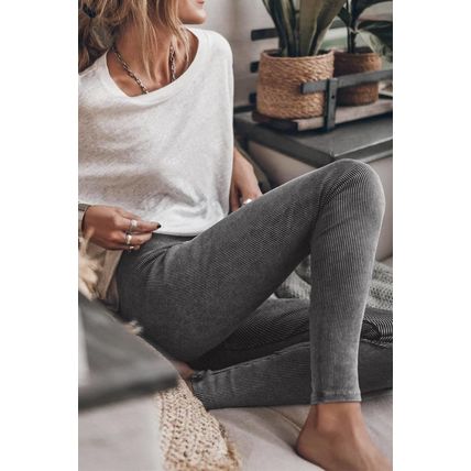 Dark Grey Vintage Wash Ribbed Leggings