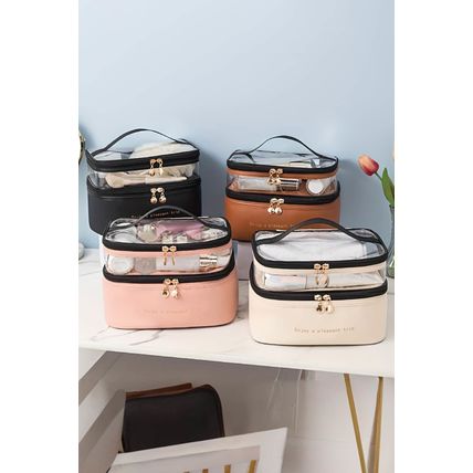 Pink Waterproof PVC Double-layer Cosmetic Bag