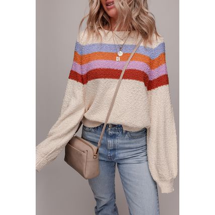 Jet Stream Striped Color Block Loose Sleeve Chic Sweater