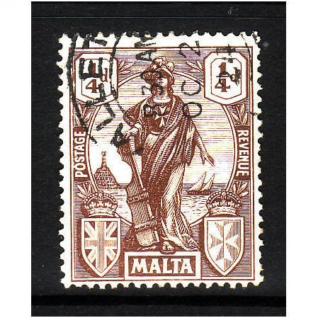 MALTA 1922 SG 123 1/4d CHOCOLATE BROWN FINE USED#2