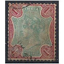 India 1892 SG106 1 Rupee Green & Aniline Carmine Fine Used . . .