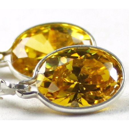 Golden Yellow CZ, 925 Sterling Silver Leverback Earrings, SE101