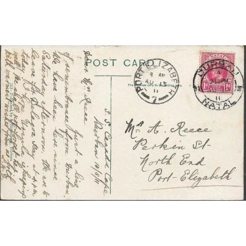 Durban, South Africa - West Street Central - postcard, stamp 1911 pmk