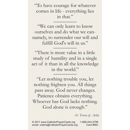 St. Teresa of Avila Prayer Card, 10-pack, with a Free Jesus Holy Card