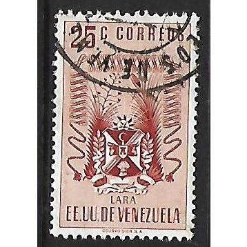 VENEZUELA 1952 COAT OF ARMS STATE OF LARA 25c BROWN SG1054 FINE USED#