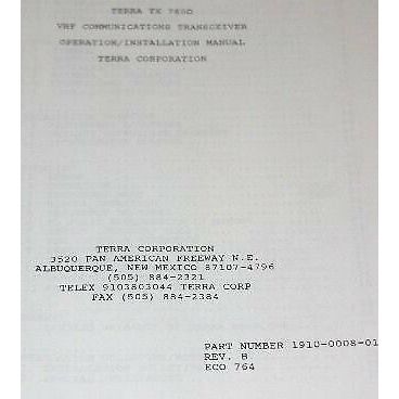 Terra TX-760D VHF COMM Transceiver Communication operation/installation manual