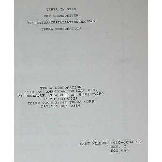 Terra TX3200 VHF Transceiver operation/installation manual TX3200 VHF XCVR
