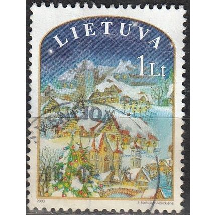 Lietuva 2003 Michel 830 O Cote (2013) 1.00 € Noël Paysage d'hiver Cachet rond