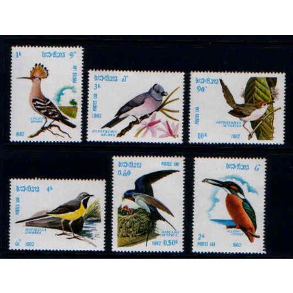 LAOS 1982 BIRDS SET 6 VALS UM MINT #1
