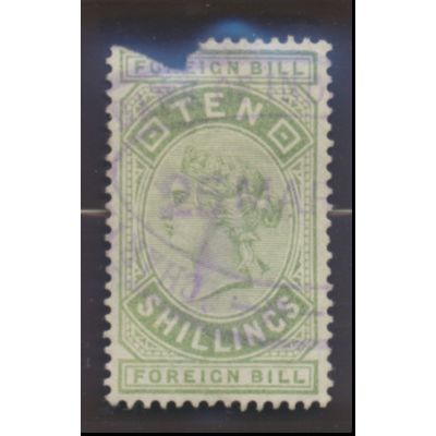 Great Britain Foreign Bill Stamp, Ten Shilling Queen Victoria, Damaged
