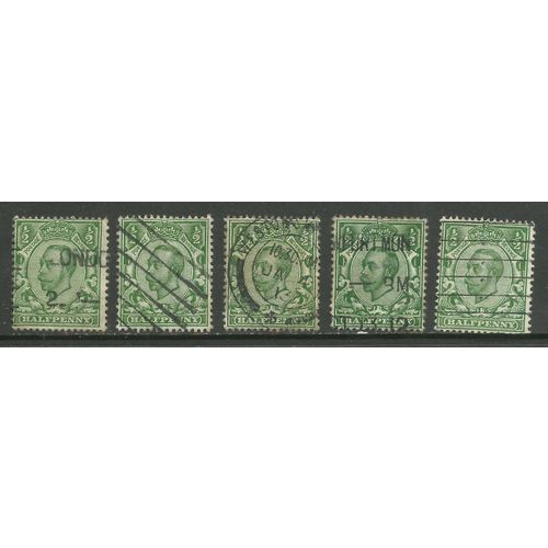 GB 1912 KGV 1/2d Green x 5 Wmk 49 ( R442 )