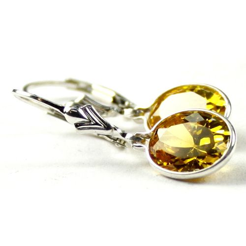 Golden Yellow CZ, 925 Sterling Silver Leverback Earrings, SE101