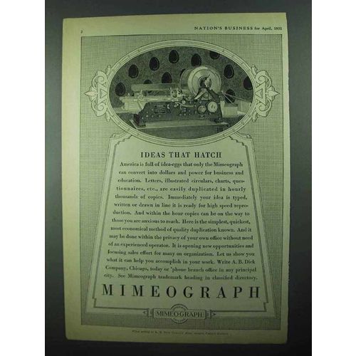 1931 A.B. Dick Mimeograph Ad - Ideas That Hatch
