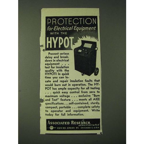 1943 Associated Research Incorporated Hypot Ad - Protection for Electrical