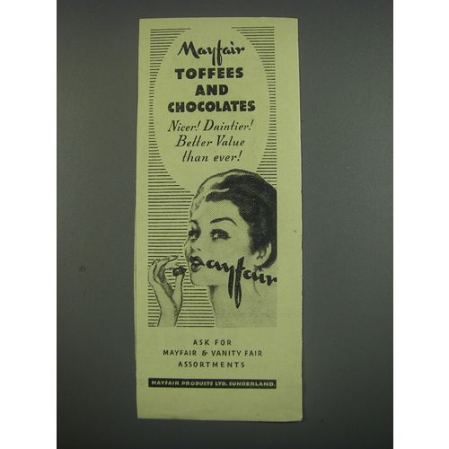 1949 Mayfair Toffees & Chocolates Ad