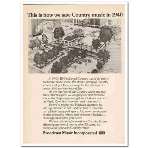 BROADCAST MUSIC INC 1973 BMI How we saw Country in 1940 vintage ad