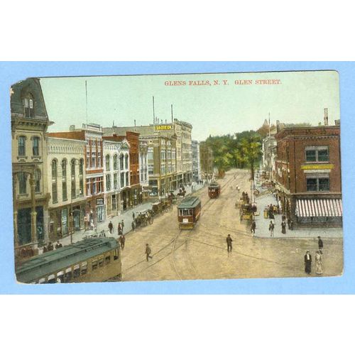 New York Glens Falls Glen St Street Scene Intersection w/Trolley Tracks an~392