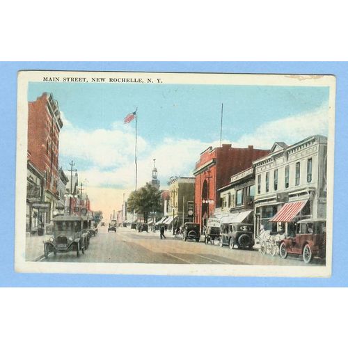 New York New Rochelle Main St Street Scene w/Old Buildings Old Cars Horses~406