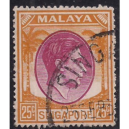 Singapore 1948 - 52 KGV1 25ct Purple & Orange used SG 25 ( B858 )