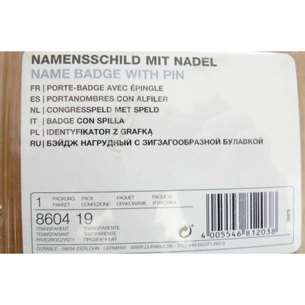 10 x DURABLE NAME BADGE WITH PIN BRAND NEW IN BOX