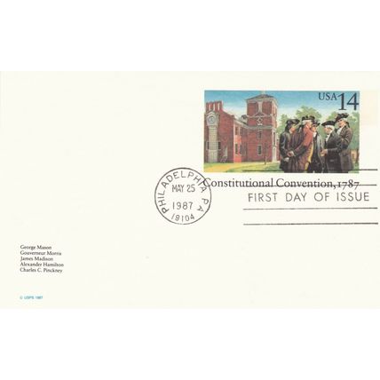 United States 1987 14c Constitutional Convention postal card FDC Philadelphia