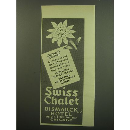 1949 Bismarck Hotel Ad - Swiss Chalet