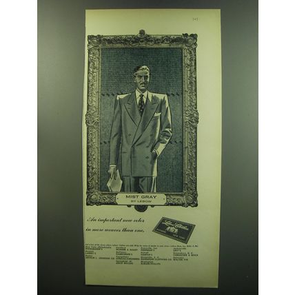1949 Lebow Clothes Mist Gray Suit Ad - An important new color in more weaves
