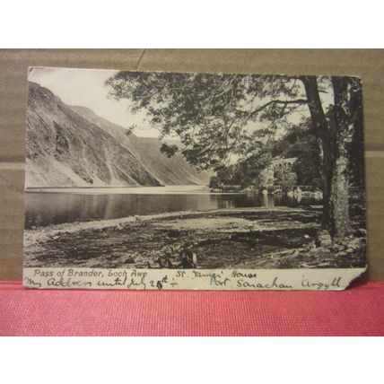 BRANDER PASS, LOCH AWE, ARGYLLSHIRE, SCOTLAND used antique postcard 1912 pm =