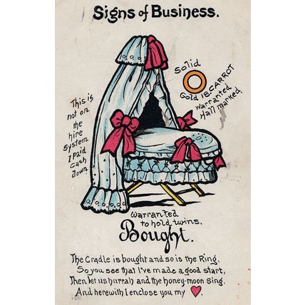 Solid Gold Honeymoon Cradle Bed Songcard Antique Postcard