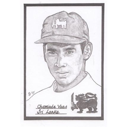 Chaminda Vaas Sri Lanka Cricket Artist Drawing Limited Edn of 500 Postcard