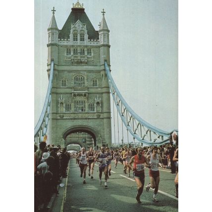 London Marathon Runners at Tower Bridge Postcard