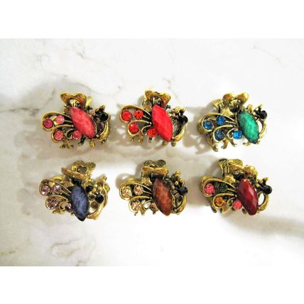 small mini metal jeweled antique peacock bronze hair claw clip
