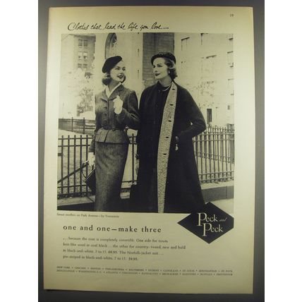 1956 Peck and Peck Convertible Coat Ad - one and one - make three