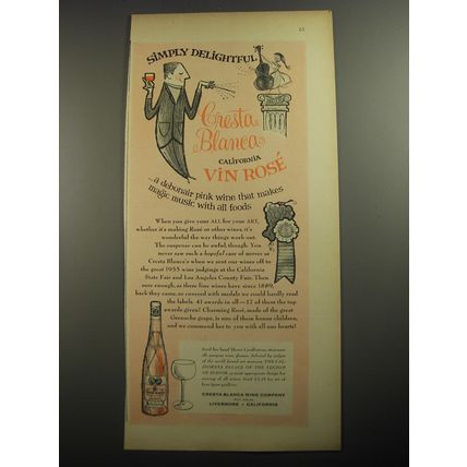 1956 Cresta Blanca California Vin Rose Wine Ad - Simply Delightful