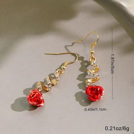 Elegant Red Rose Flower Crystal Earrings Stud Drop Dangle Women Party Jewelry