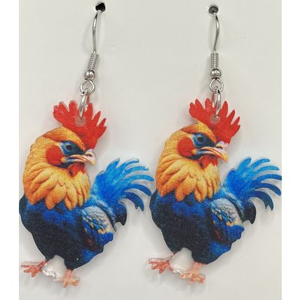 Playful Rooster Dangle Earrings #904