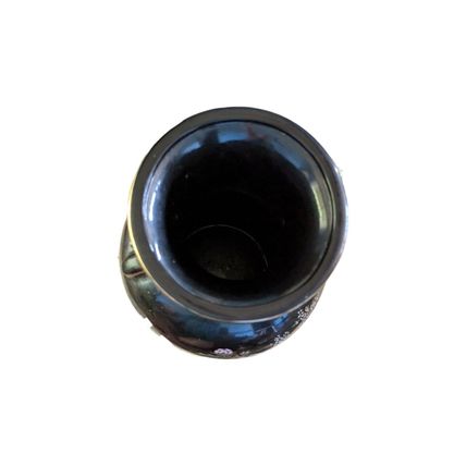 Vintage 8.25" Black Gloss Wagon Flowers Taiwan Asian Design Ceramic Vase Handles