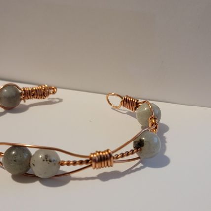 Handmade Wire Wrapped Copper Labradorite Cuff Bracelet