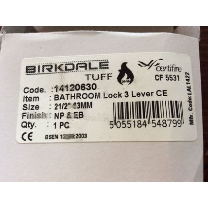 Box Of 10 x Tuff 3 Lever Bathroom Door Locks 2 1/2" Or 63mm Nickel & Bass Plated