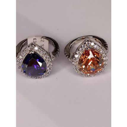Sterling Silver Zirconia Teardrop Ring Purple or Orange Ret £34.99 New