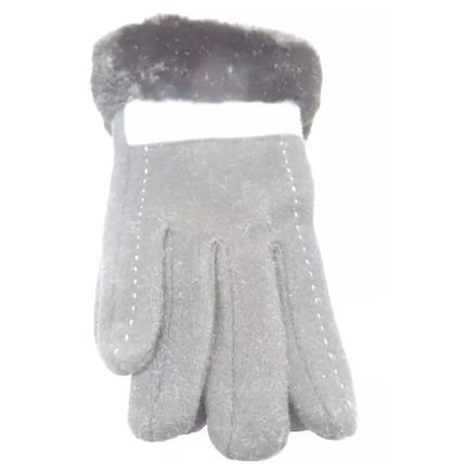 Ladies Gloves Black Stitch Design Faux Fur Edging Clothing Accessory 23.5 CM