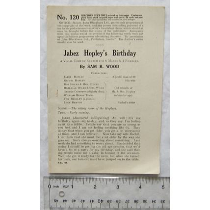 Vintage: Jabez Hopley's Birthday, A Vocal Comedy Sketch for 6 males & 4 females