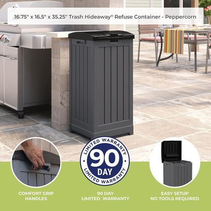 Suncast Trash Hideaway 39 Gallon Outdoor Trash Can Patio or Deck Waste Bin with